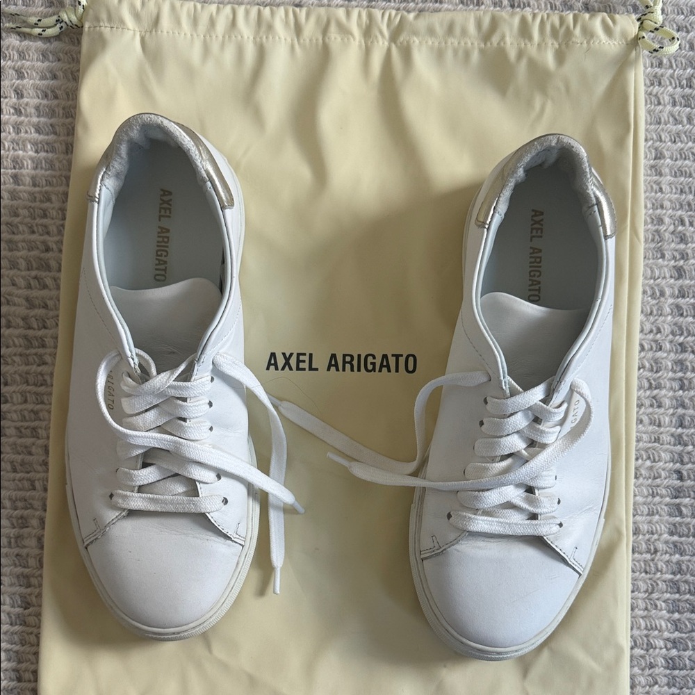 Axel Arigato White Leather Low-Top Sneakers with Gold Heel Tab